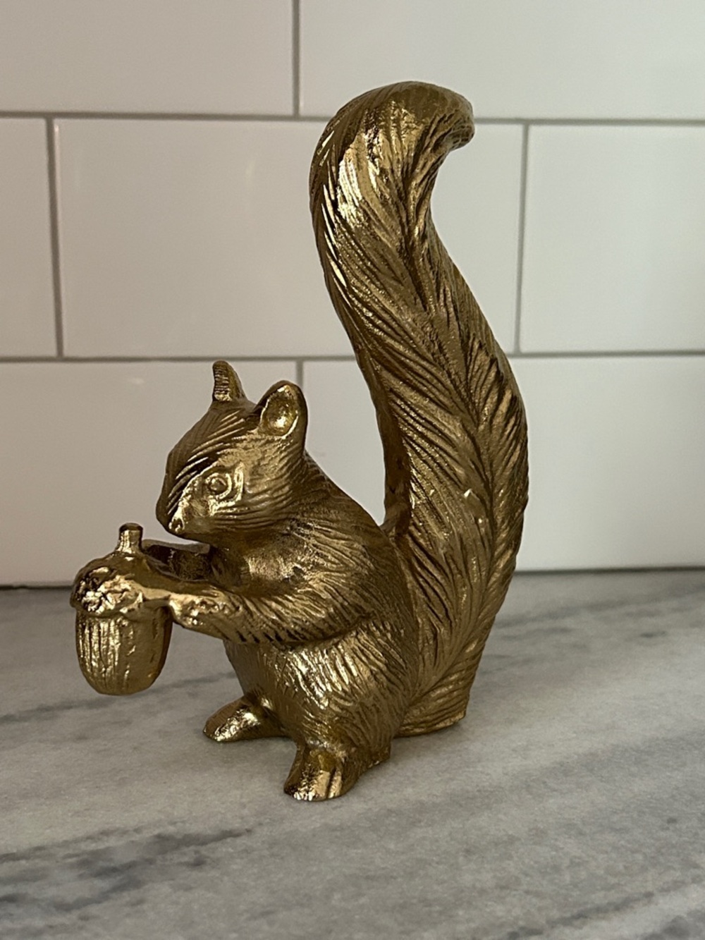 Metal Gold-colored Squirrel Figurine Bookend